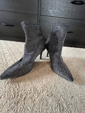 Coach Black Glitter Pointed-Toe Stiletto Ankle Booties